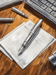 木质书桌上的钢笔与未完成草稿