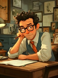 作家书桌前沉思写作的静谧场景