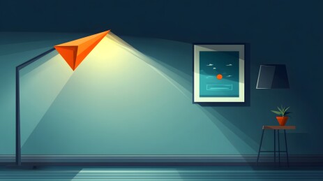 墙上挂着的简约纸风筝与壁灯