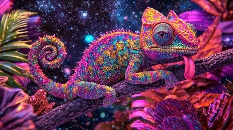 变色龙写实生态栖息场景