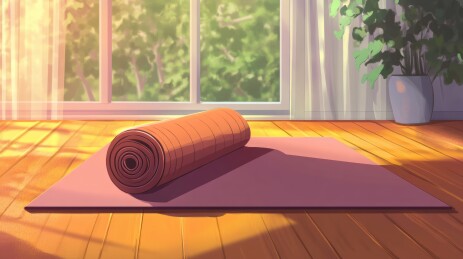 瑜伽垫在阳光下的室内场景
