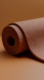 棕色瑜伽垫卷起特写