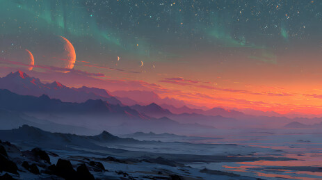 星河下寂静星球大气超现实插画