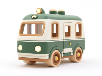 卡通风格的绿色巴士