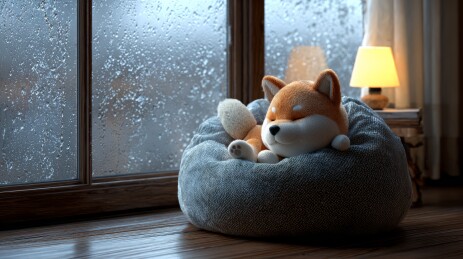 趴着在窝里的小狗享受的睡觉