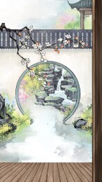 惊蛰水彩风庭院手机壁纸