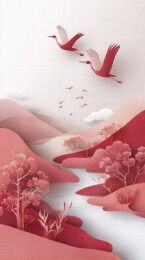红鹤归飞的诗意山水画卷
