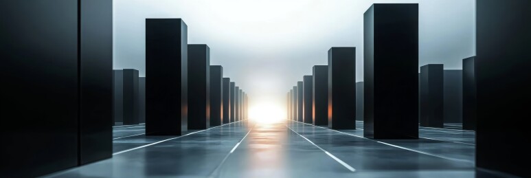 黑柱长廊冷调空间场景