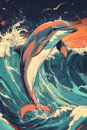 海豚跃出碧波闪耀阳光