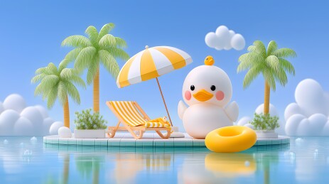 萌趣小鸭的夏日泳池悠闲时光