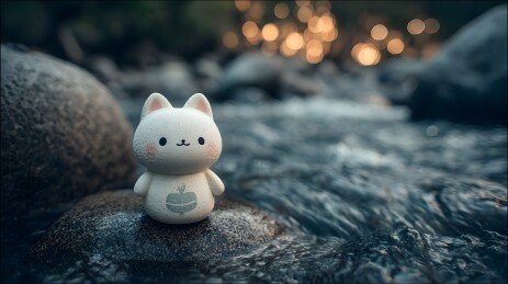 小猫玩偶在河边