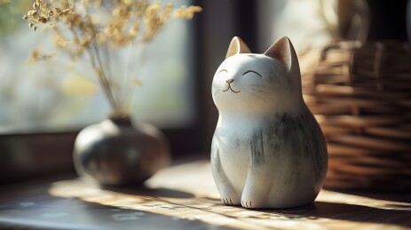 阳光下的猫咪摆件