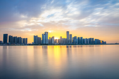 航拍湖南长沙湘江城市夜景