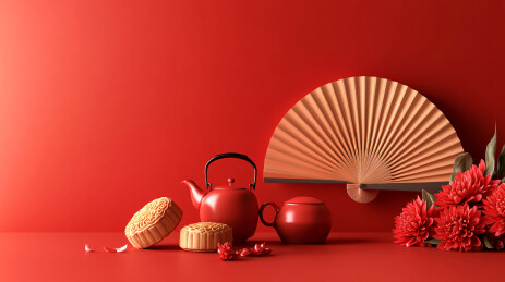 中秋扇茶糕点花艺