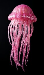 粉色水母在黑暗背景中漂浮