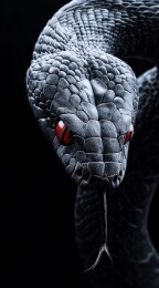 黑色蛇头特写红色眼睛