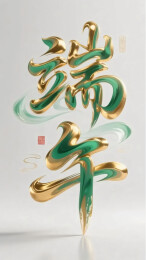 端午传统节日3D毛笔书法艺术字立体字