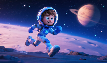 登月的卡通3D人物