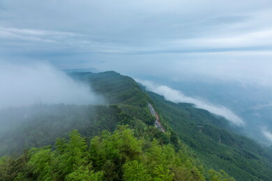 四川宜宾长宁蜀南竹海山间云雾缭绕景致