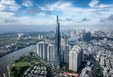 越南胡志明市城市高楼天际线风光航拍