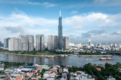 越南胡志明市城市高楼天际线风光航拍