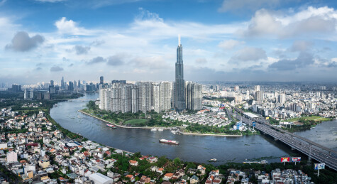 越南胡志明市城市高楼天际线风光航拍