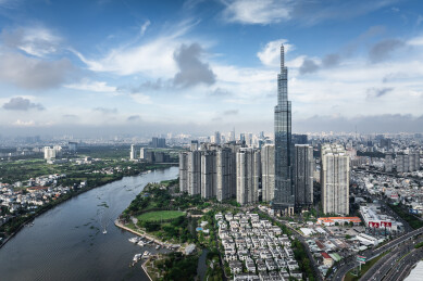 越南胡志明市城市高楼天际线风光航拍