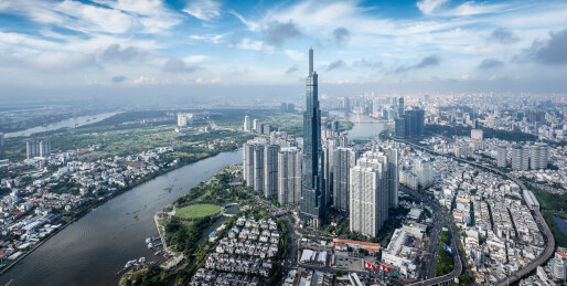 越南胡志明市城市高楼天际线风光航拍