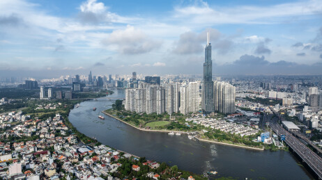 越南胡志明市城市高楼天际线风光航拍