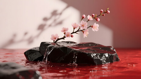 红水上绽放的粉花