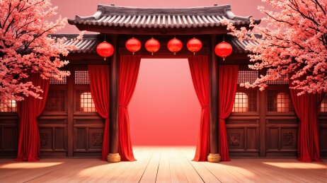 古风建筑与红灯笼