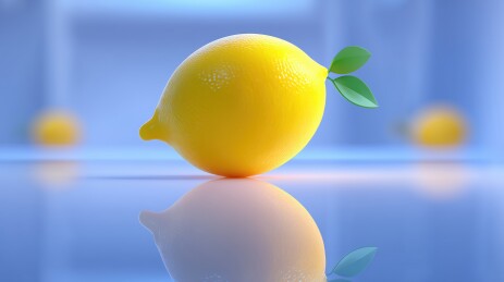 清新凉爽水面的一棵柠檬3D卡通立体插画