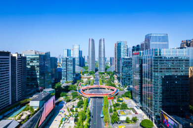 成都高新区金融城双塔和交子之环白昼航拍