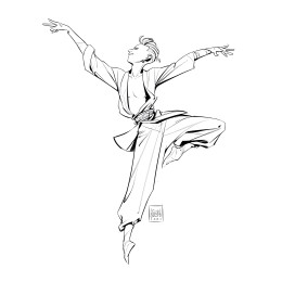 黑白线条舞蹈插画