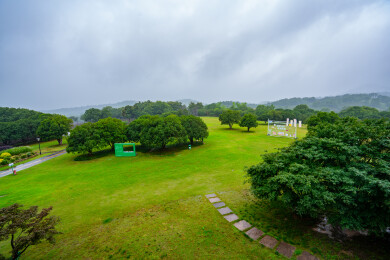 山间度假村酒店绿色大草坪