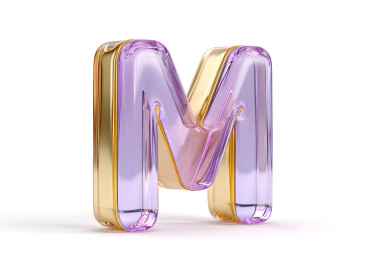 3D立体紫色水晶字母M