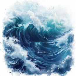 水彩绘汹涌蓝色海浪艺术插画画面
