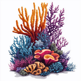 多彩珊瑚礁海洋生物群落插画图案