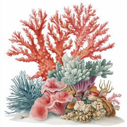 多彩珊瑚礁群海洋生态插画素材