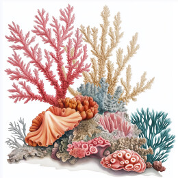 多彩珊瑚礁群海洋生态插画素材