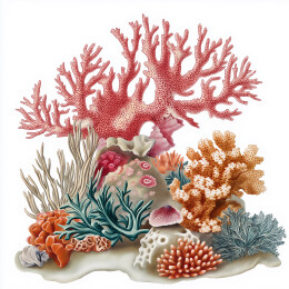 多彩珊瑚礁群海洋生态插画素材