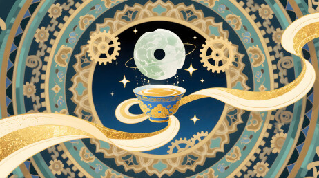 齿轮绕玉璧星斗化茶盏插画