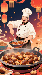 大厨制作糖炒栗子