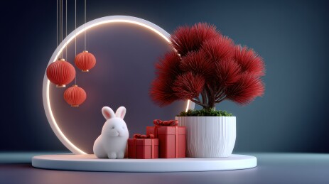 新年装饰与可爱兔子