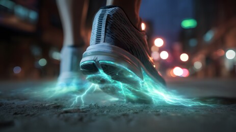 夜跑鞋底发光，城市街道光影