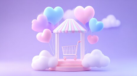 粉嫩爱心气球购物亭