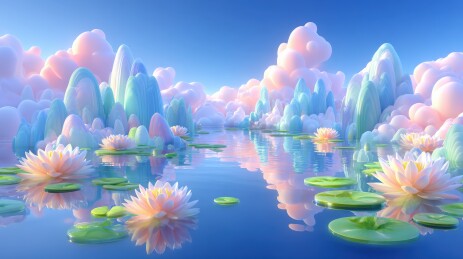 梦幻般的粉彩莲花池景观