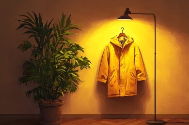 柔光下墙上的雨衣