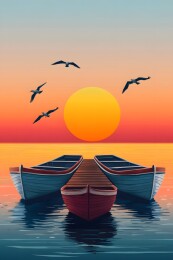 清晨渔村码头的宁静海景