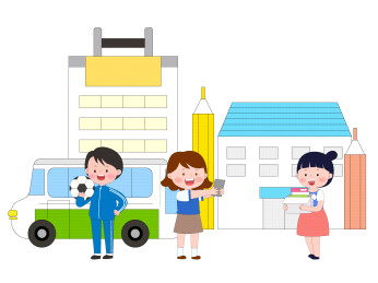 卡通可爱儿童学校放学等校车扁平化插画